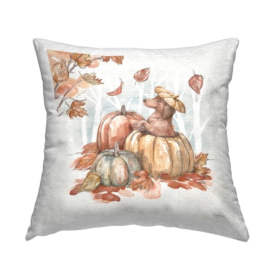 Stupell Industries Fun Dachshund & Pumpkin Outdoor Printed Pillow